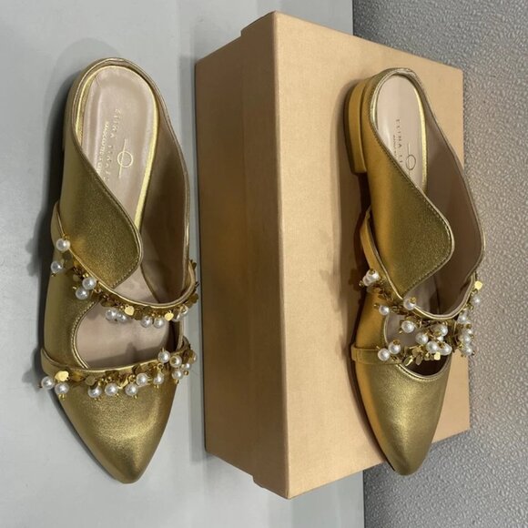 NEW ELINA LINARDAKI Linardaki Stardust Flats – Size 10 – Gold – Pearls & Charms - Picture 9 of 12
